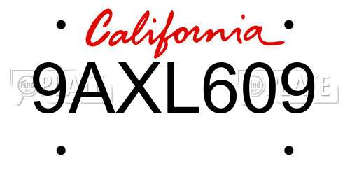 9AXL609 California License Plate