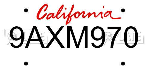 9AXM970 California License Plate