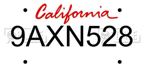 9AXN528 California License Plate