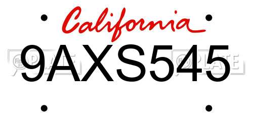 9AXS545 California License Plate