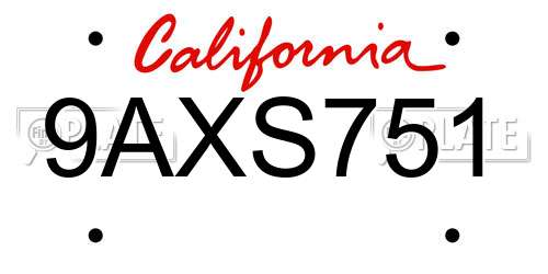 9AXS751 California License Plate