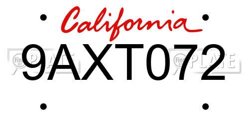 9AXT072 California License Plate