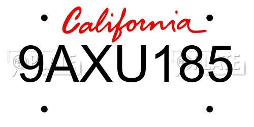 9AXU185 California License Plate