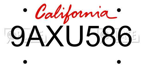 9AXU586 California License Plate