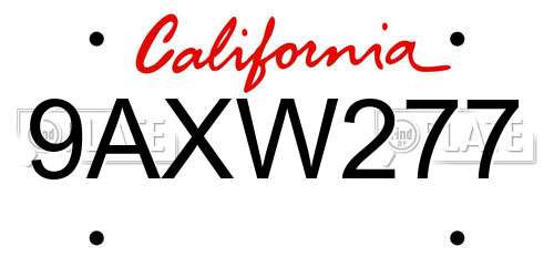 9AXW277 California License Plate