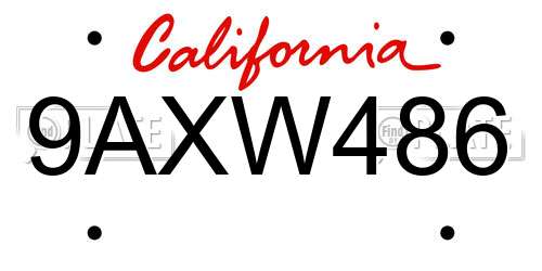9AXW486 California License Plate