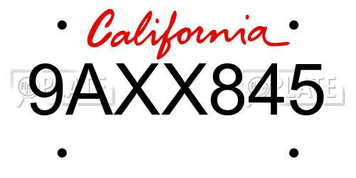 9AXX845 California License Plate