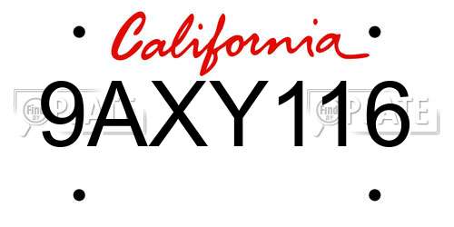 9AXY116 California License Plate