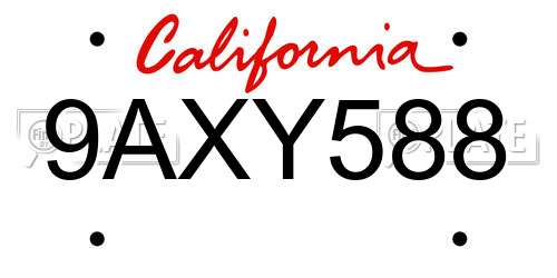 9AXY588 California License Plate