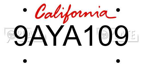 9AYA109 California License Plate