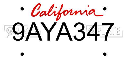 9AYA347 California License Plate