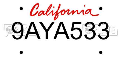 9AYA533 California License Plate