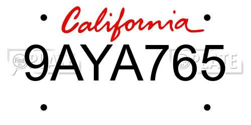 9AYA765 California License Plate