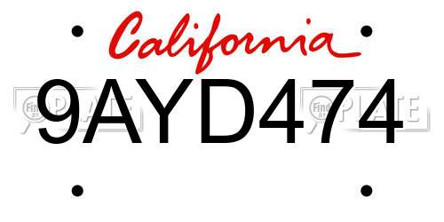 9AYD474 California License Plate