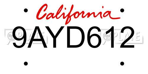 9AYD612 California License Plate