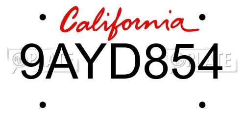9AYD854 California License Plate