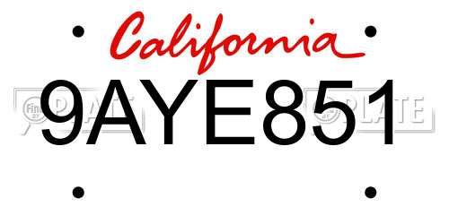 9AYE851 California License Plate