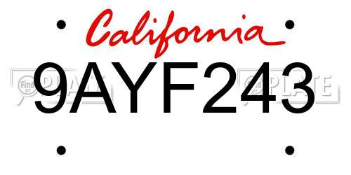 9AYF243 California License Plate