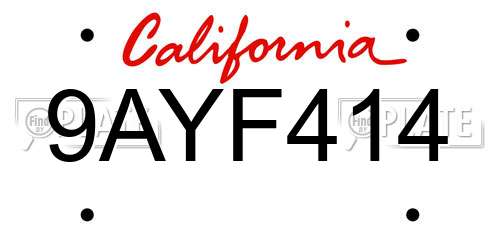 9AYF414 California License Plate