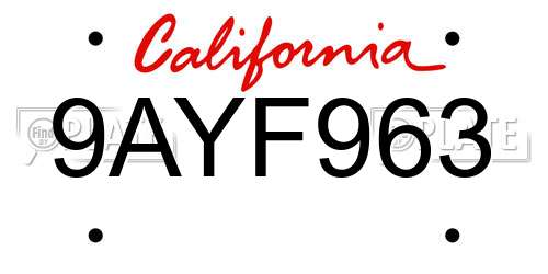 9AYF963 California License Plate