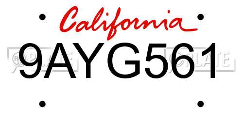 9AYG561 California License Plate