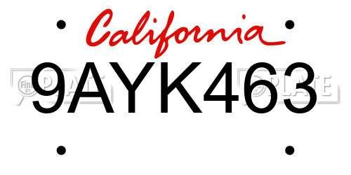 9AYK463 California License Plate
