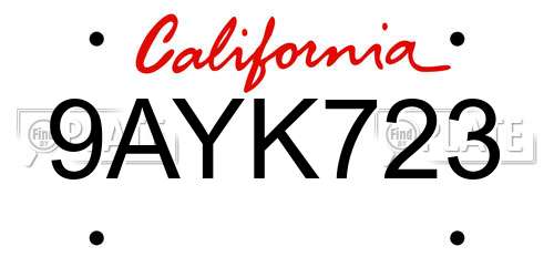 9AYK723 California License Plate