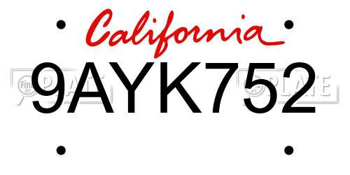 9AYK752 California License Plate