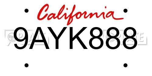 9AYK888 California License Plate