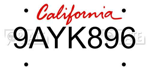 9AYK896 California License Plate