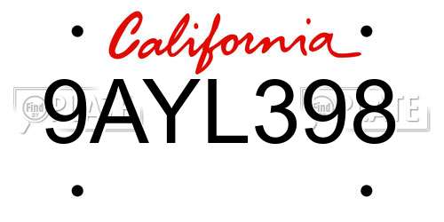 9AYL398 California License Plate