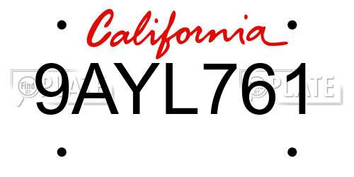 9AYL761 California License Plate