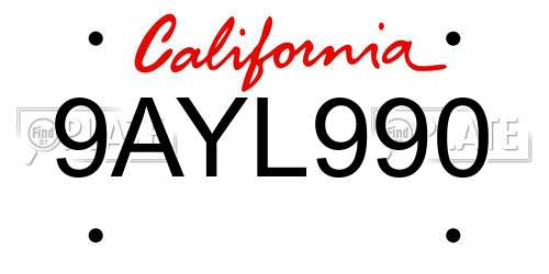 9AYL990 California License Plate