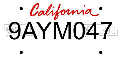 9AYM047 California License Plate