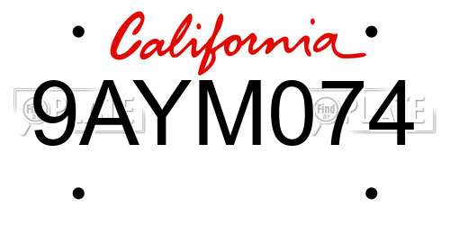 9AYM074 California License Plate