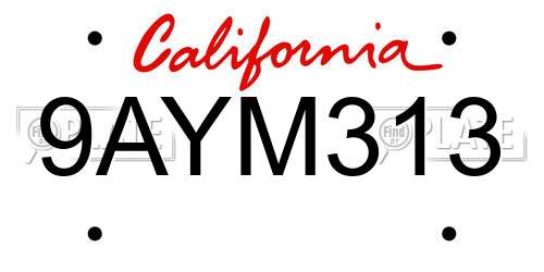 9AYM313 California License Plate