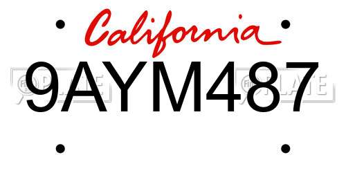 9AYM487 California License Plate