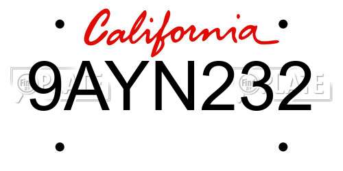 9AYN232 California License Plate
