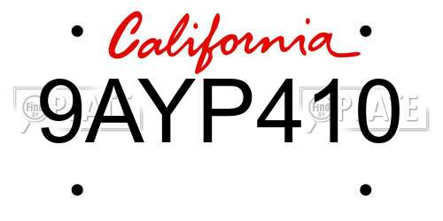 9AYP410 California License Plate