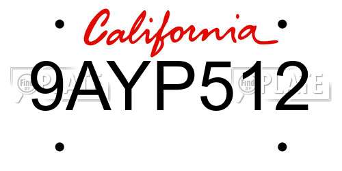 9AYP512 California License Plate