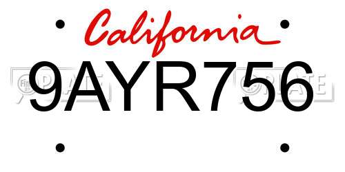 9AYR756 California License Plate