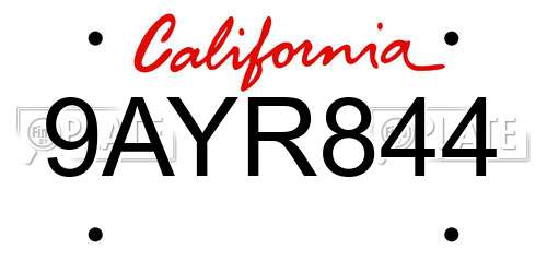 9AYR844 California License Plate