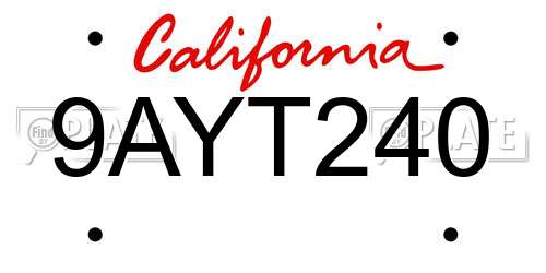 9AYT240 California License Plate