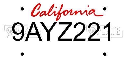9AYZ221 California License Plate