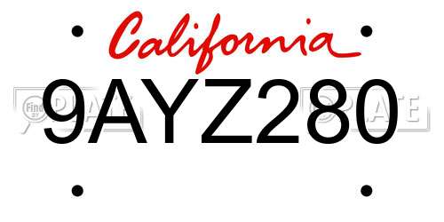 9AYZ280 California License Plate