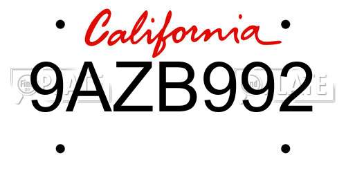9AZB992 California License Plate