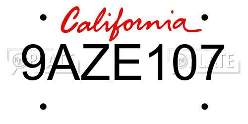 9AZE107 California License Plate
