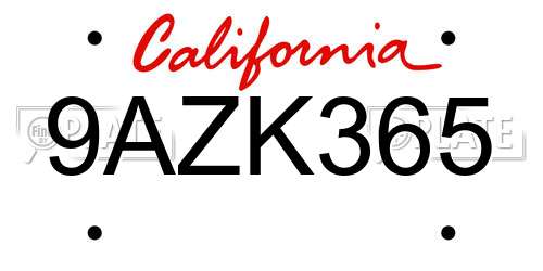 9AZK365 California License Plate