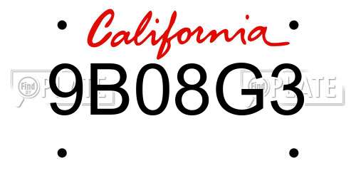 9B08G3 California License Plate