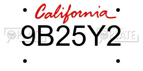 9B25Y2 California License Plate